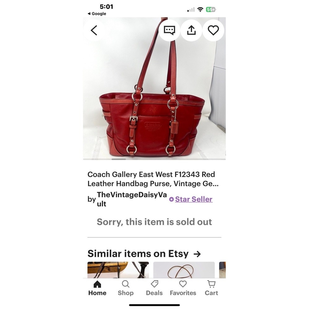 VINTAGE COACH Red Leather Gallery East West Tote Handbag Satchel Purse F12343 - Picture 3 of 11